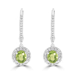 Green Sapphire & Diamond Halo Drop Earrings