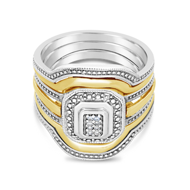 Silver and Gold Broad Diamond Ring